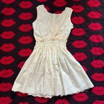 Lily brown Japan kawaii white cream v neck daisy floral lace dress XS Photo 0