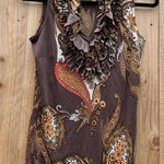 Milano Bold print sleeveless ruffle V neck top summer spring‎ stretch size small Photo 0