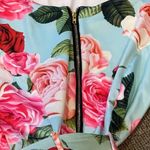 FLORAL DRESS small belted zip back blue circle skirt stretchy pockets. Photo 3