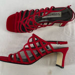 Sam & Libby Vintage  Square Toe Strappy Heeled‎ Sandals in Red Size 6.5 Photo 0