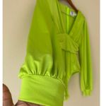 Princess Polly  Jude Lime Green Long Sleeve Deep V Bodysuit US Size 0 Photo 2