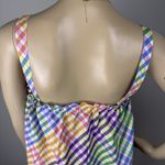 J Crew Tank Top Women's Sz 0 Rainbow Gingham‎ Square Neck Button Front Cotton Photo 15