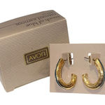 Vintage 1987 AVON Silvertone Touch of Blue Enamel Hoop Earring Pierced Bold Chic Silver Photo 0