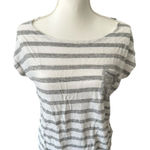 J.Crew Gray White Striped Short Sleeve Scoop Neck Linen Blend Tee Photo 0