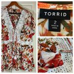 Torrid  Cottagecore Babydoll Crochet Trim Top Women 2X Floral Lace Up Tassel Boho Photo 2