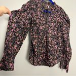 Free People  Meant To Be Blouse Floral Puff Sleeve Top Black Purple Women’s S Photo 3