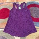 Eyeshadow NWT Mandee  Y2K Purple Sheer Lace Racerback Tank Top Junior’s Medium Photo 0