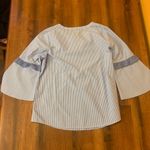 Van Heusen  top Size Medium Blue White Stripe Bell Sleeves V cut neck Bohemian Photo 6