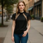 Nanette Lepore “Very Black” Satin & Lace Blouse NWT XS Black Shimmer Photo 12