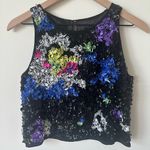 Milly  100% Silk Sequin Black Colorful Crop Tank Top 0 Photo 0