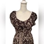 Elegant Brown and Beige Patterned Dress with Red Floral Accents BRAND NEW Size L Photo 5