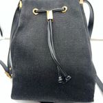 Prima by Phillippe Vintage Black Canvas and Leather Pull String Bucket Bag Photo 1