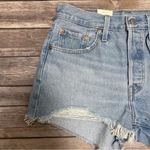 Levi's 501 Light Wash Distressed Cut Off Raw Edge High Rise Button Fly Jean Short Photo 2