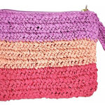 J.Crew Womens Pink Purple Striped Straw Clutch Wristlet Perfect Summer Purse NWO Photo 0