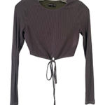 White Fox Boutique White Fox Ribbed Long Sleeve Cropped Top Waist Tie Size Medium Photo 0