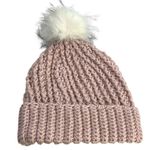 Women's Pink Crochet Ribbed Knit Handmade Detachable Pom Pom Beanie Hat One Size Photo 1