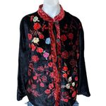 White Stag Chinese Embroidered Black Velvet Jacket LARGE Art to Wear Lagenlook Photo 0