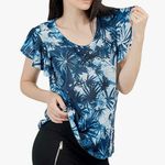 Charm & Share  Women's Plus Size V-neck Short Sleeve Casual Floral Printed Loose Tunics T-shirt Top Photo 3