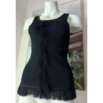 Derek Lam  10 Crosby Black Ribbed Knit Fringe Sleeveless Tank Top Cami XS Photo 2