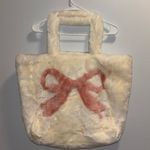 Super Soft Cream Large Faux Fur Tote Bag with Pink Bow Photo 0