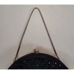 Black Beaded Sequin Purse Handbag Evening Bag Gold Chain Vtg Hong Kong Photo 3