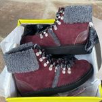 Very Volatile  size 7 Tonkin burgundy suede leather Sherpa fur lined boots NIB Photo 0