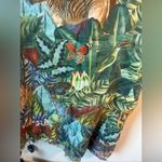 Vilagallo Palm Floral Jungle Print Buttoned Fringed Tassel Scarf Wrap 42x80 Blue Photo 2