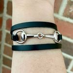 Snaffle Bit Wrap Bracelet with Black Genuine Leather Photo 0