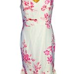 FEHAUTE Pink Floral Mermaid Skirt V Neck Sleeveless Mermaid Midi Dress Size 4 White Photo 6