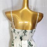 Boutique BEIVY Cream/Green Floral Tie Front Spaghetti Strap Tiered Ruffle Dress Photo 5