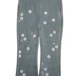 Light Blue Flare Jeans Daisy Flower Pattern NWT Small Size 26 Flat Front Photo 0