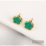 Gold Plated Clover Necklace Earring SET Green 5 Petals Unisex Womens Mens Photo 5