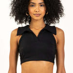 LA Society NWT Ribbed Collared Crop Top Size Medium Black Preppy Athleisure Photo 0