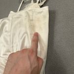 superdown  Revolve White Satin Mini Dress S Lace Trim Tie Strap Ruched Bodycon Photo 7