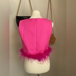 Main Strip Pink Feather Sleeveless Crop Top, Size Medium Photo 1