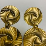 H.I.P. Gold Tone Retro Disc Pierced Dangle Earring Geometric Swirl Gypsy Vibe VTG Photo 5