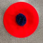Vintage Beret Hat, Red Wool With Navy Pom Pom, 1960’s Turtle Bay Jonathan Logan Photo 0
