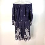 Anthropologie  Farm Rio Jackie Embroidered Romper Eyelet Blue White Linen Photo 6