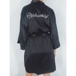 Amazon Women's Satin Robe Short Kimono for Bridesmaid with Silver Rhinestones One Size Photo 2