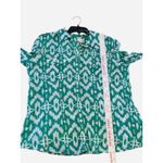 Chico's CHICO’S Green White Ikat Button Down Shirt 1 M 8 Boho Coastal Resort Travel Photo 5