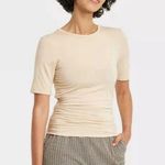 A New Day Elbow Sleeve Slim Fit Crew Neck Ruched Top Women’s XS New Photo 0