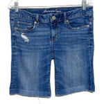 American Eagle Bermuda Jeans Shorts Womens 6 Distressed Stretch Denim Grunge Y2K Photo 0