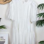 Moon River Bubble Sleeve Tiered Mini Dress in White Photo 2