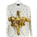 Vinyl Icons Gold White star large bow Sweatshirt S metallic Christmas holiday Photo 0