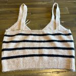 ZARA  V Neck Sweater Tank Fuzzy Stripped Ribbed Crop Top S Tan Black Layer Photo 2