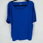 Talbots  Stretch Weekend Tee Shirt Size 2X Petite White Roll Cuff‎ Blue White Photo 2