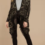 Anthropologie Aztec Print Fringe Cardigan Green Black Small Photo 0