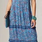 J. Jill Coastal Ruffles Sleeveless Midi Dress Sz XL Blue Paisley Floral Tiered Photo 0