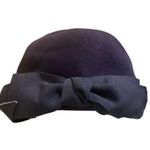 Glenover Vintage Navy Blue Cloche Hat 100% Wool Ribbon Bow Henry Pollack 40's Photo 0
