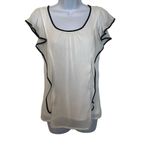 Iz Byer  EUC White Black Trim Flowy Ruffle Sleeve Blouse Sz S Photo 1
